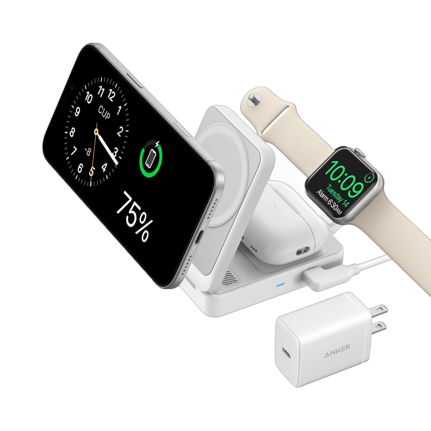 Anker MagGo Foldable 3-in-1 Wireless Charging Station – MagSafe, Apple Watch, AirPods